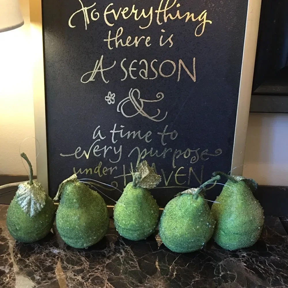 FIVE GREEN Crystal Frosted Pears!